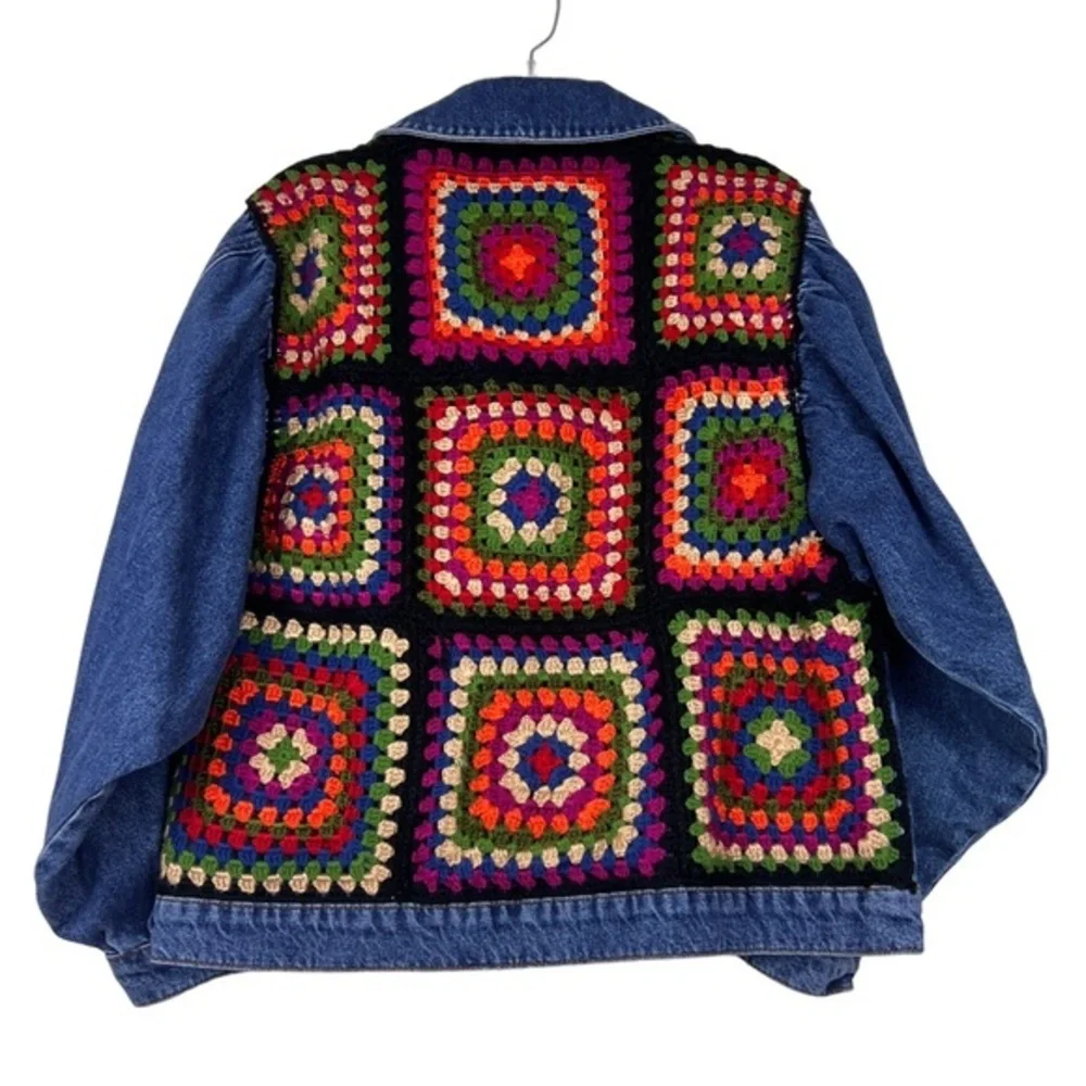 Farm Rio Crochet Embroidered Denim Jean Jacket - Picture 4 of 10